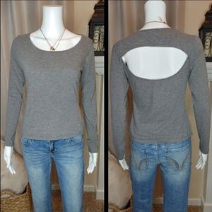 FOREVER 21 Fitted Top With back Cut-Out, Gray M